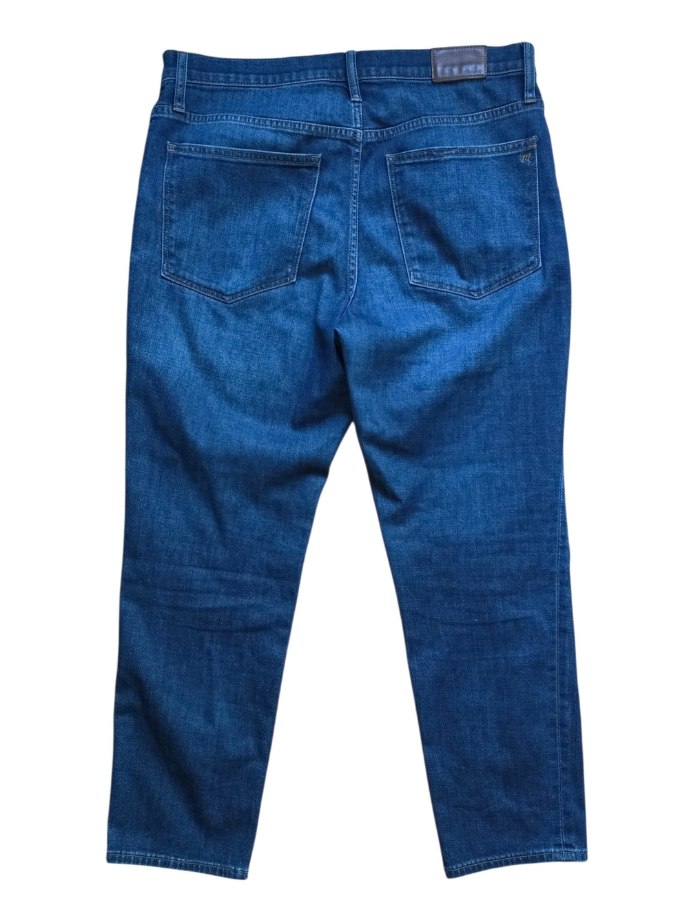 Madewell The Slim Boyjean Women's Jeans in Dark Indigo with Brown Patch - Picture 3 of 8